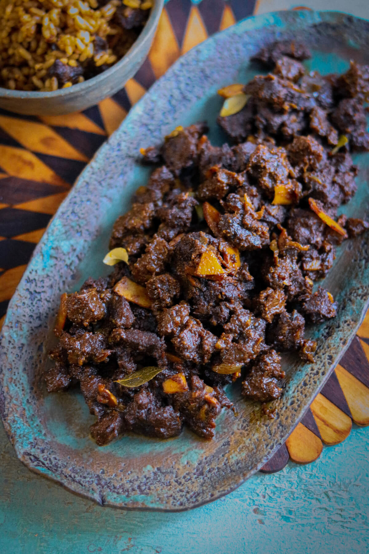 Beef Ularthiyathu — Dry-roasted beef with coconut and pepper.. Served at Café Malabar, authentic Kerala & Malabar restaurant at 142 Arab Street, Singapore.